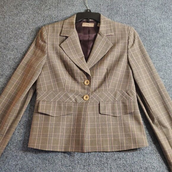 Vintage  I.e Adult Women Business Blazer Jacket Brown Striped Size 8 - Picture 1 of 12
